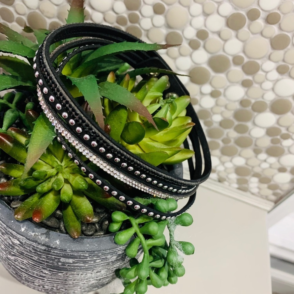 Leather wrap Swarovski Black Bracelet choker too